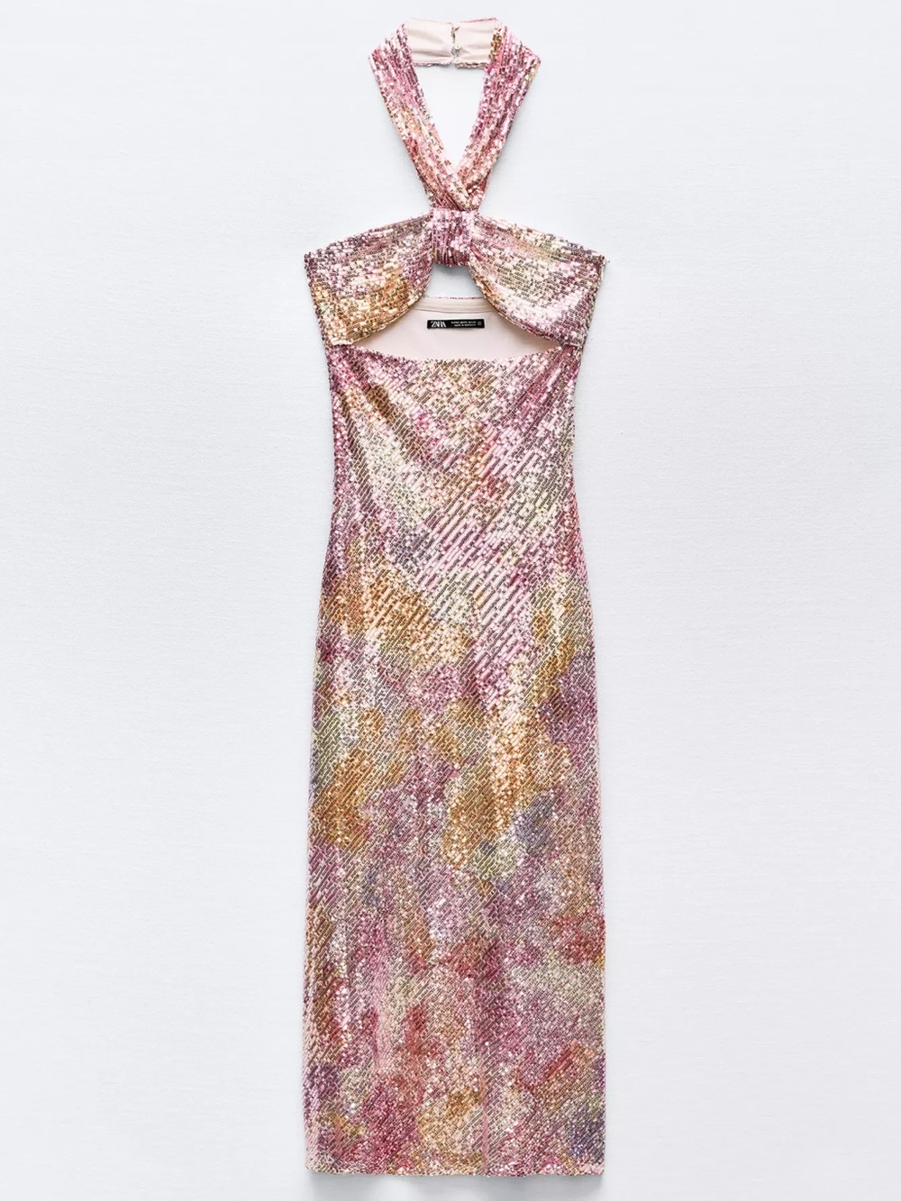 ZARA Sequin Knotted Halter Midi Dress
